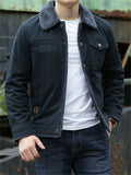 Men's Winter Fleeced Solid Color Lapel Pockets Cargo Coats