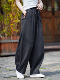 Summer Cotton Linen Stripe Casual Straight Pants for Women