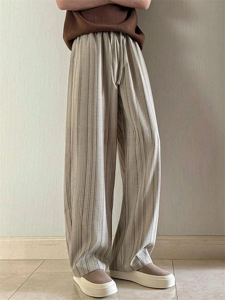 Mens Striped Loose Fit Drawstring Wide Leg Casual Pants