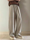 Mens Striped Loose Fit Drawstring Wide Leg Casual Pants