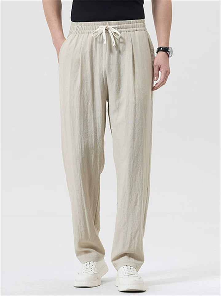 Men's Comfy Summer Lightweight Drawstring Casual Regular Fit Trousers
