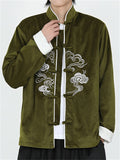 Men's Corduroy Chinese Style Jacket with Cloud Embroidery and Knot Buttons