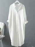 Women's Casual Solid Color 3/4 Sleeve Button Up Lapel Long Shirts