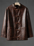 Men's Autumn Chinese Style Faux Leather Pockets Frog Button Coats