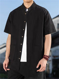 Men's Simple Short Sleeve Ramine Blend Mandarin Collar Casual Shirts