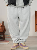 Men Fleece Drawstring Elastic Waist Loose Fit Joggers Sweatpants