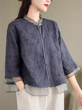 Women's Summer Retro Chinese Style Holiday Embroidery Half Sleeve Shirts