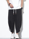 Men's Summer Comfy Casual Plaid Harem Capri Pants