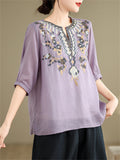 Loose Women's V-Neck Ethnic Style Embroidered Shirts
