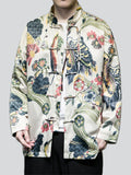Men's Flower Leaf Print Vintage Tang Suit Tassel Button Jacket
