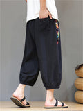 Men's Retro Ethnic Style Contrast Color Casual Beach Capri Pants