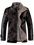 Men's Winter Plush Lined Single Breasted Faux Leather Jackets