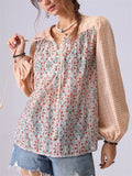 Women's Floral Print Plaid Patchwork Long Sleeve Shirt