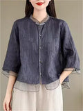Women's Summer Retro Chinese Style Holiday Embroidery Half Sleeve Shirts