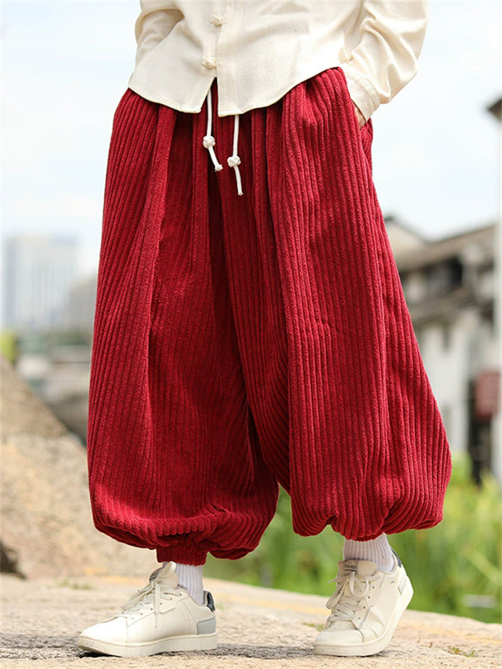 Men's Casual Trendy Solid Color Wide Leg Corduroy Bloomers Pants