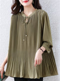 Women's Casual Solid Color Pleated Long Sleeve Shirts