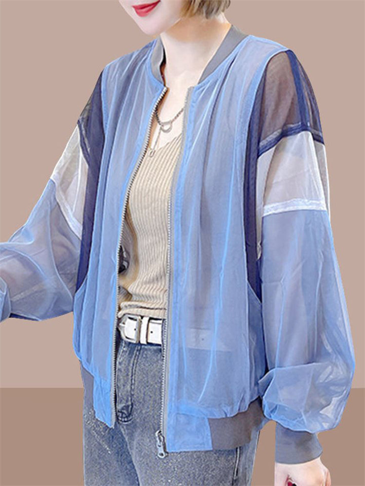 Women's Contrast Color Double Layer Mesh Zip Up Jacket