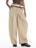 Women's Trendy Summer Solid Color Ruffled Waist  Wide Leg Pants