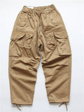 Men's Japanese Style Wide Leg Cotton Cargo Pants with Multiple Pockets