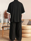 Ethnic Style Slant Opening Plate Buttons Linen Tops and Wide Leg Pants Set for Men