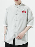 Men's Chinese Style Embroidery Frog Button Half Sleeve Shirts