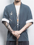 Men's Chinese Zen Style Crane Embroidery Cardigan Shirt