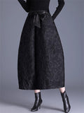 Women's Embossed Jacquard Tie-Waist Wide Leg Cropped Bloomers Pants