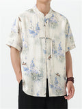 Cool Chinese Style Printed Half Sleeved Linen Shirts for men
