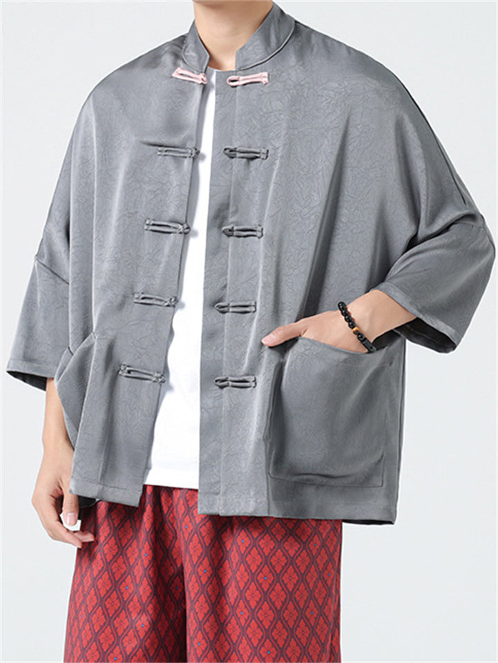 Chinese Style  Short Sleeve Drop Shoulder Tang Suit Shirts for Men