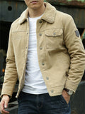 Men's Winter Fleeced Solid Color Lapel Pockets Cargo Coats