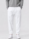 Mens Cotton Linen Pants Drawstring Elastic Waist Casual Trousers