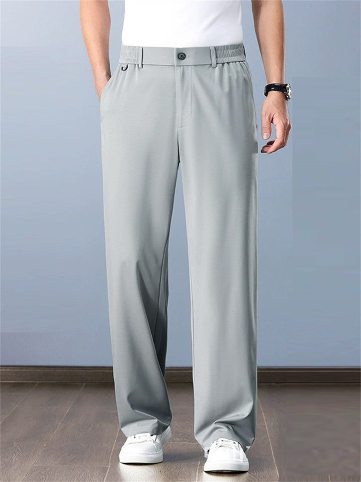 Men Ice Silk Breathable Quick Dry Zip Straight Leg Casual Pants