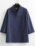 Men's 2Pcs Summer Casual Comfy V Neck Lapel 3/4 Sleeve Solid Color Outfits