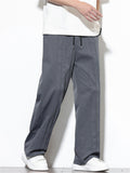 Men's Solid Color Drawstring Pleated Straight Pants