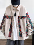 Retro Loose Jacquard Patchwork Cargo Jacket for Men