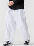 Men's Retro Solid Color Drawstring Wide Leg Cargo Pants