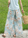 Women's Summer Retro Print Wide Leg Cropped Pants