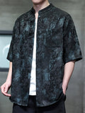 Men's Chinese Style Tie-dye Jacquard Mandarin Collar Short Sleeve Shirts