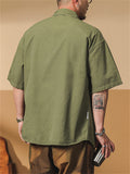 Men Summer Short Sleeve Button Down Pocket Casual Cargo Shirt