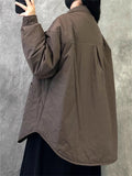 Retro Short Solid Solor Long Sleeve Pockets Coat for Women