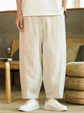 Men's Summer Vintage Casual Linen Drawstring Wide Leg Cropped Pants