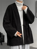 Retro Men's Solid Color Loose Corduroy Textured Pockets Jackets