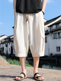 Mens Ice Silk Blend Baggy Cropped Summer Harem Pants