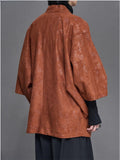 Retro Zen Style Print Faux Suede 3/4 Sleeve Cardigan for Men