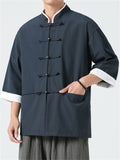 Chinese Style Contrast Color Short Sleeve Tang Suit Shirts for Men