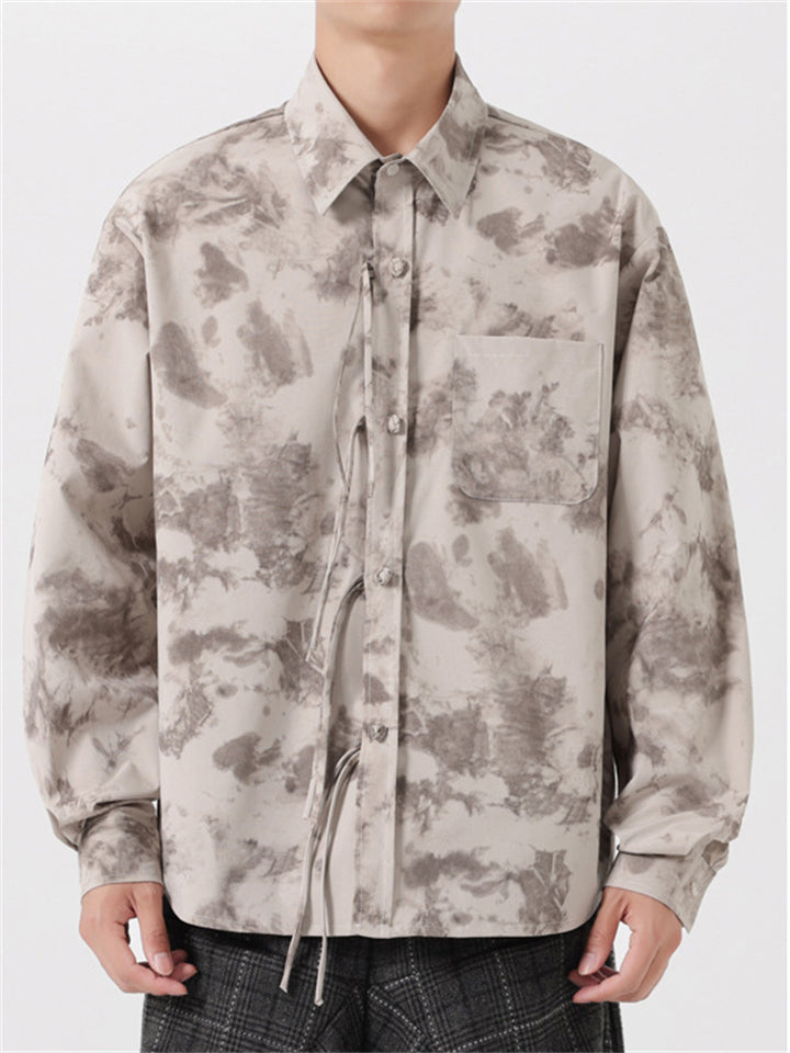 Chinese Style Retro Print Lapel Long Sleeve Tang Suit Shirts for Men