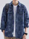 Men's Casual Plaid Lapel Long Sleeve Denim Shirts