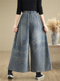 Women's Casual Print Wide Leg Cropped Jeans