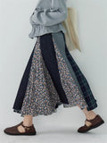 Japanese Style A-Line Patchwork Denim Skirts for Women