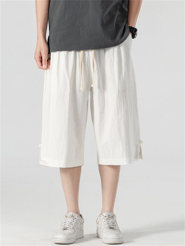 Plus Size Men's Summer Cotton Solid Color Capri Pants